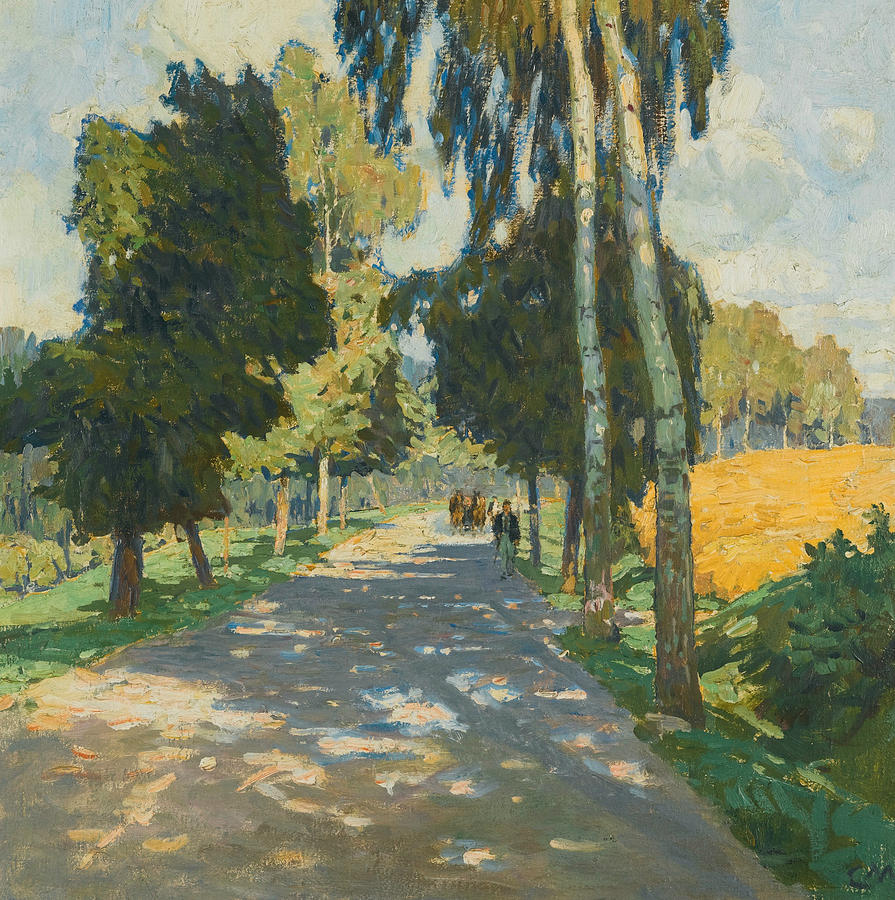 Tree Lined Road in Bruntal Painting by Carl Moll