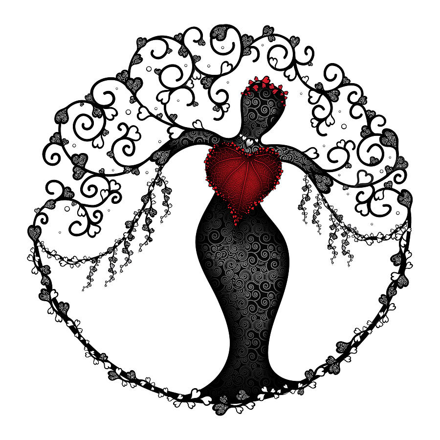 Tree Of Hearts - BW Digital Art by Serena King