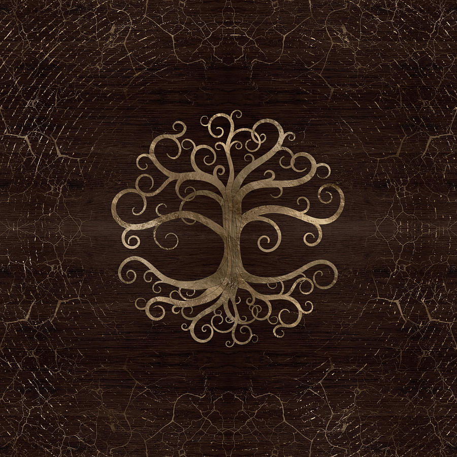 Tree of life Gold on Wooden Texture Digital Art by Lioudmila Perry