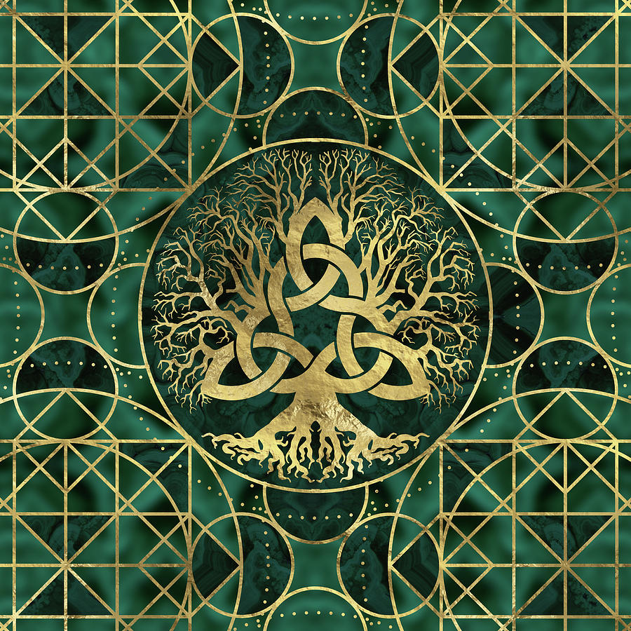 Tree of life with Triquetra Malachite and Gold Digital Art by ...