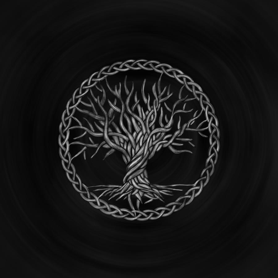 Tree Of Life Yggdrasil Grayscale Digital Art By Lioudmila Perry 4369