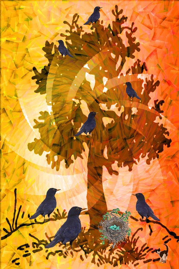 Tree, Ravens, Nest Digital Painting Photograph by Joyce Dickens