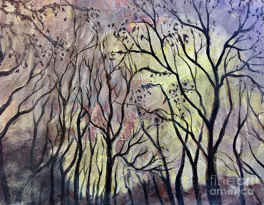 Tree Tops At Dusk Painting by Gretchen Allen
