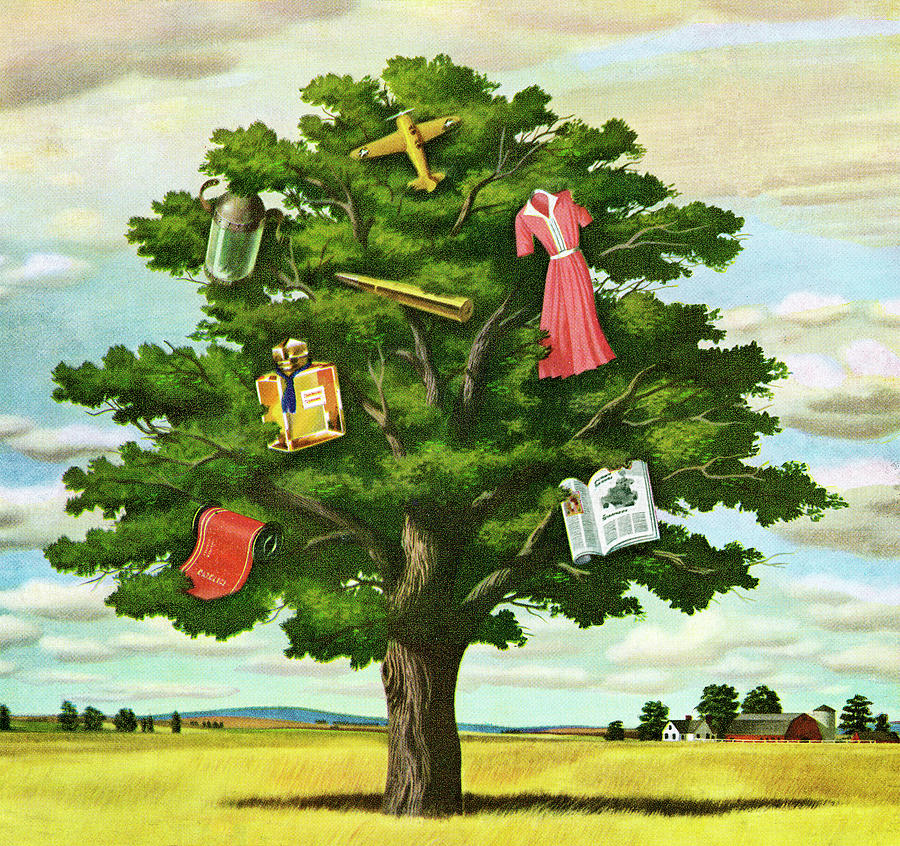 Nature Drawing - Tree With Miscellaneous Objects in it by CSA Images