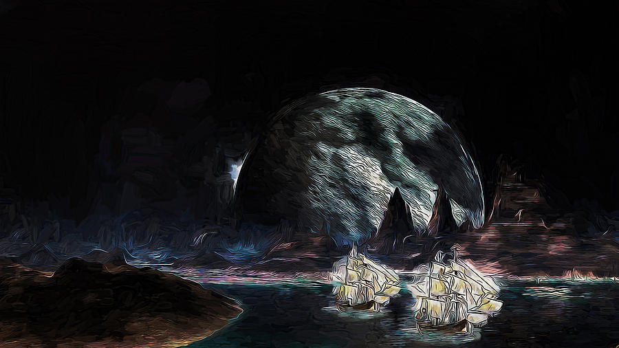 Treep on moon river Painting by Nenad Vasic
