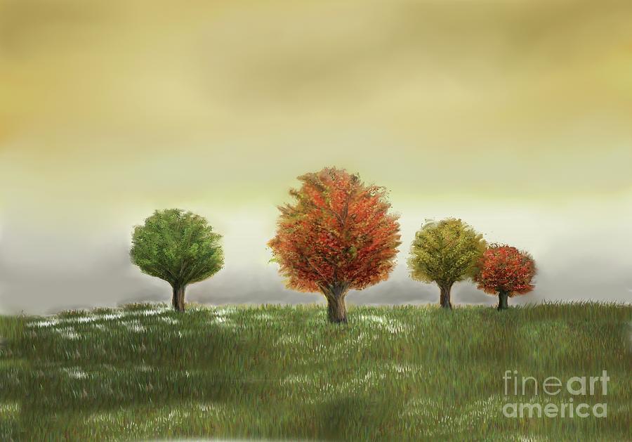 Trees at sunset Painting by Ana Borras