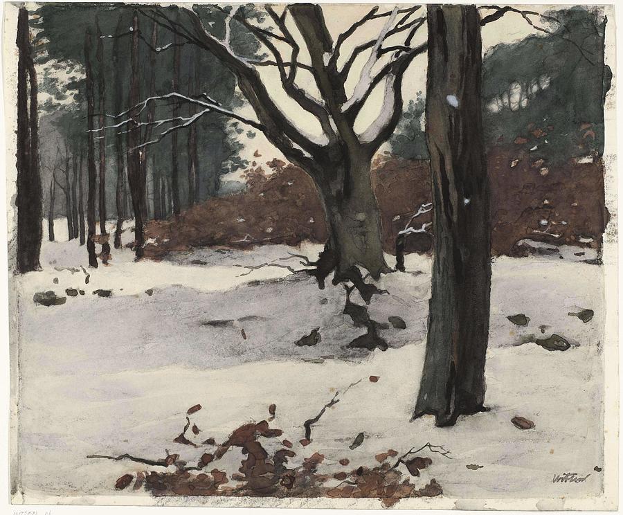 Trees in the snow. Painting by Willem Witsen