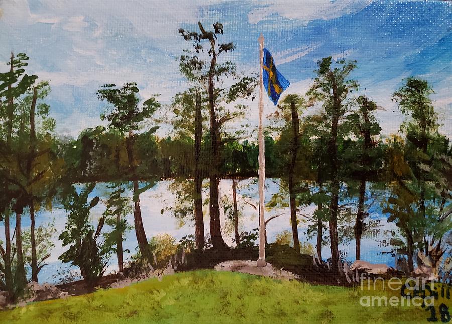 Trees in the Swedish countryside Painting by C E Dill