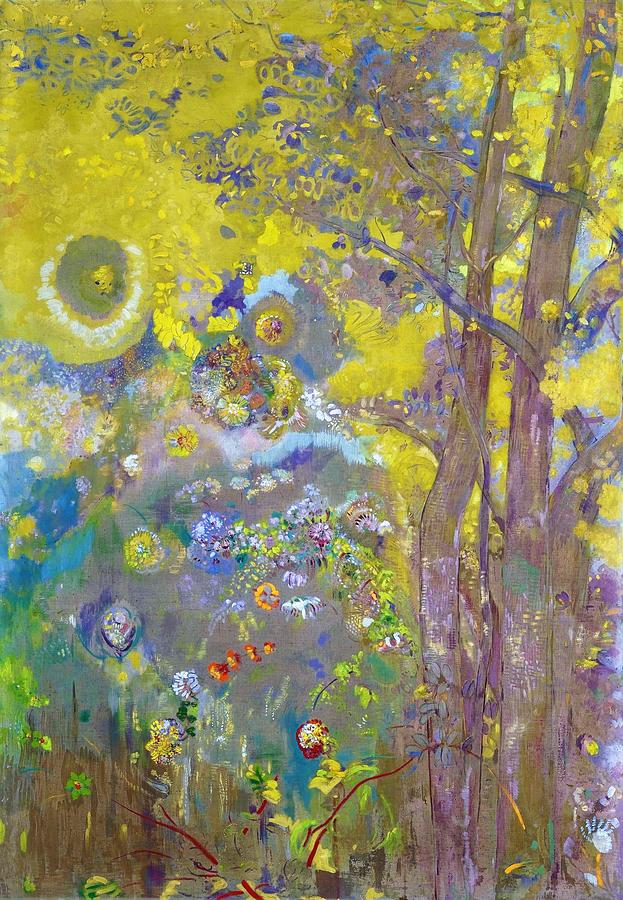 Odilon Redon Painting - Trees on a yellow Background - Digital Remastered Edition by Odilon Redon
