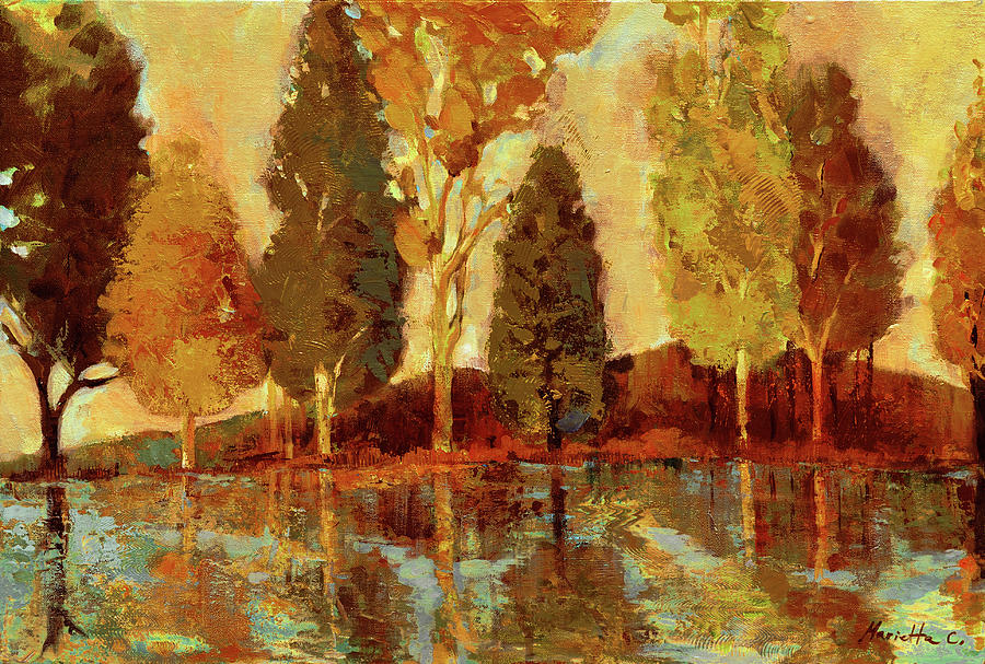 Landscape Painting - Trees On The Lake by Marietta Cohen Art And Design Landscape Painting - Trees On The Lake by Marietta Cohen Art And Design