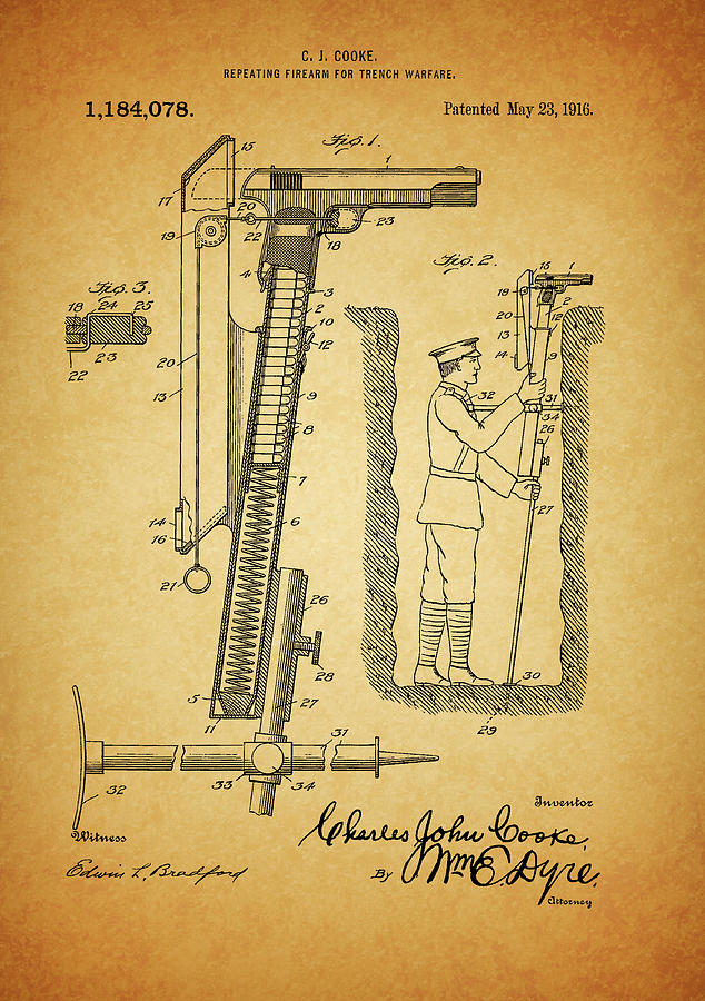 Trench Warfare Gun Drawing by Dan Sproul