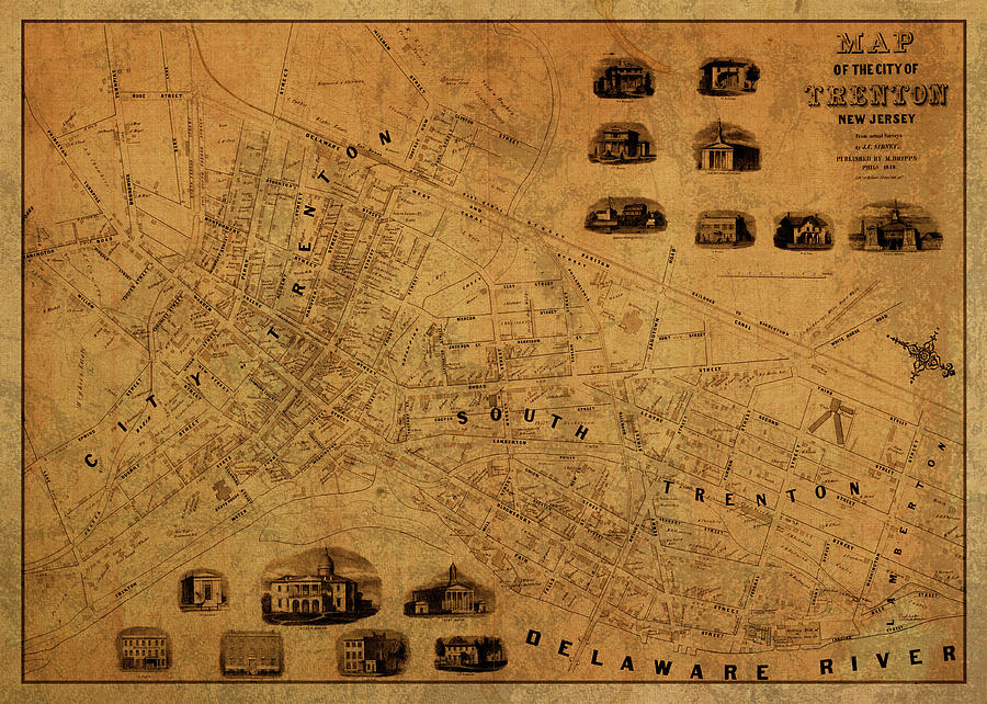 Trenton New Jersey Vintage City Street Map 1849 Mixed Media by Design ...