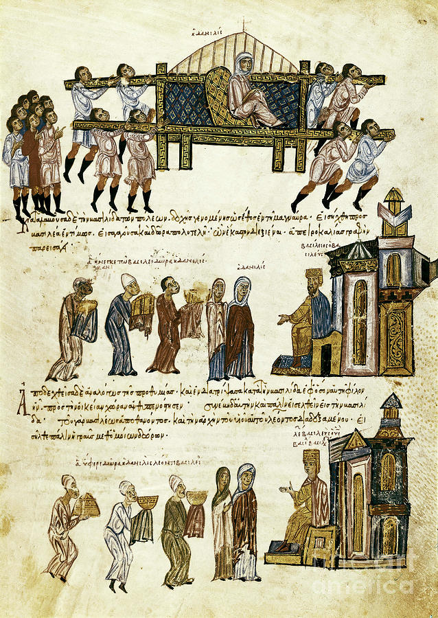 Tributes And Gifts To The Court Of The Byzantine Emperor Basil I Painting by John Scylitzes