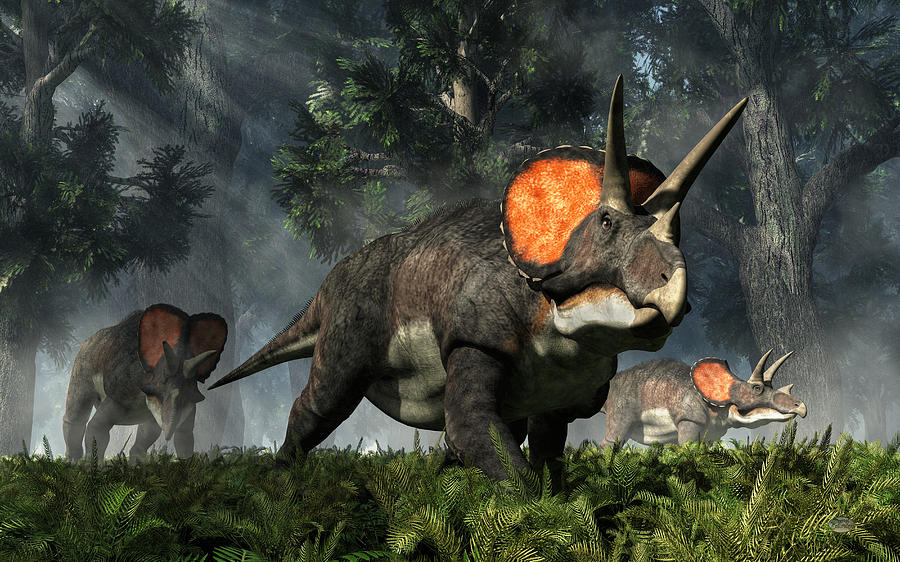 Jurassic Park Digital Art - Triceratops In a Forest by Daniel Eskridge
