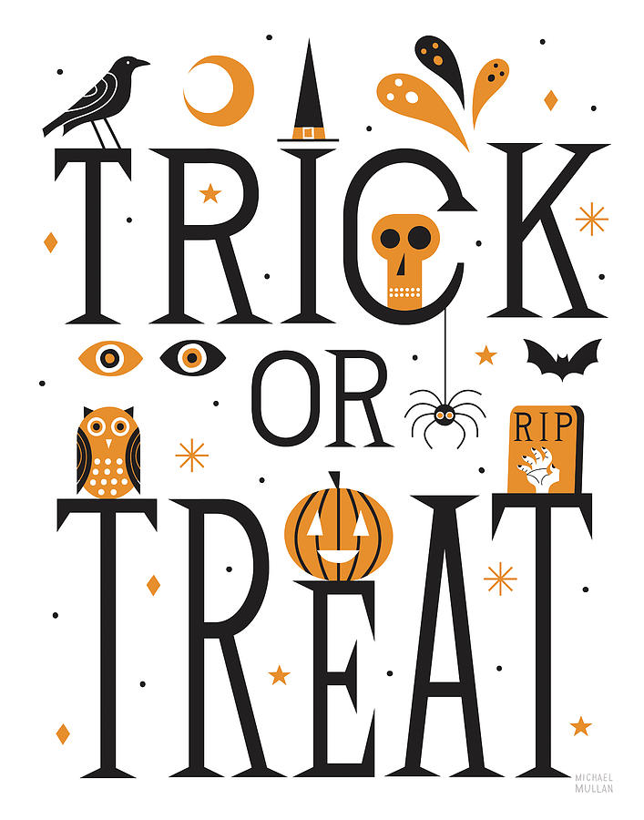 Bat Painting - Trick Or Treat I Bright White by Michael Mullan