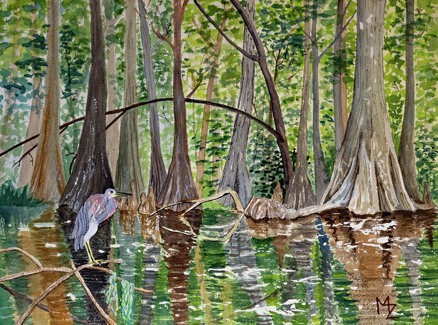 Tricolored Heron on the River Painting by Margaret Zabor