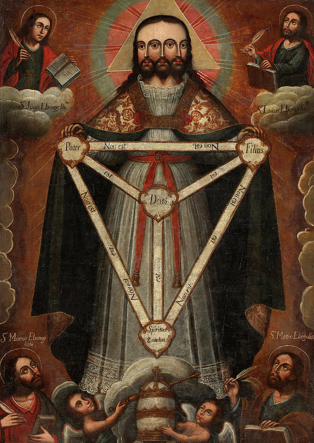 Mystery Painting - Trifacial Trinity, 1770 by Anonymous Cusco School Mystery Painting - Trifacial Trinity, 1770 by Anonymous Cusco School