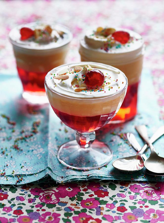 Trifle With Glace Cherries And Flaked Almonds Photograph by Ria Osborne