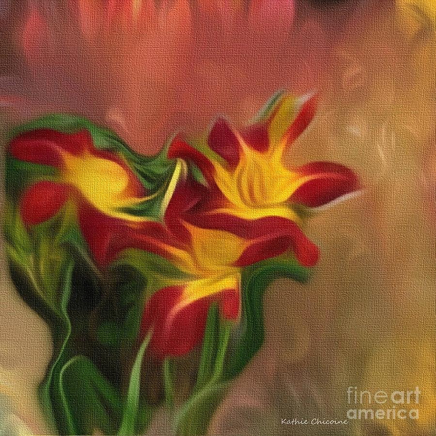 Trio of Day Lilies Digital Art by Kathie Chicoine