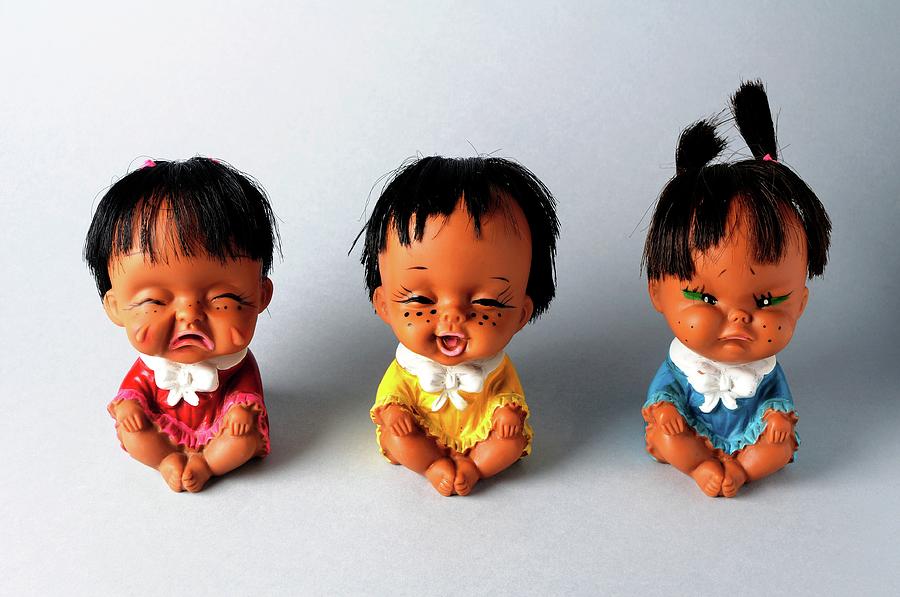 Trio Of Dolls With Different Emotions Photograph
