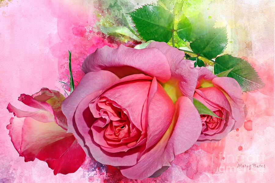 Trio of Pink Roses Mixed Media by Morag Bates