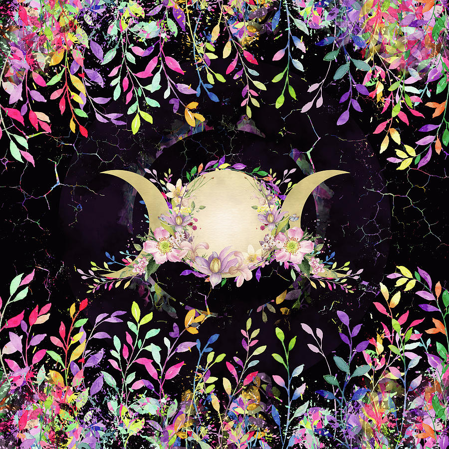 Triple Moon - Triple Goddess- Watercolor flowers Digital Art by ...