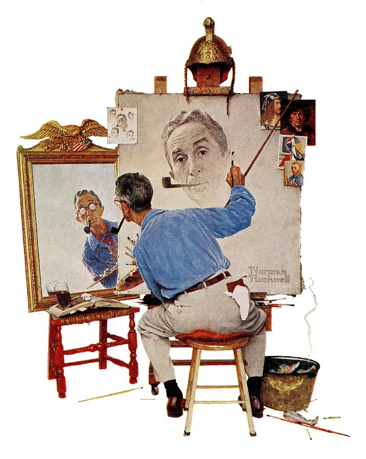 Triple Self-portrait Painting by Norman Rockwell