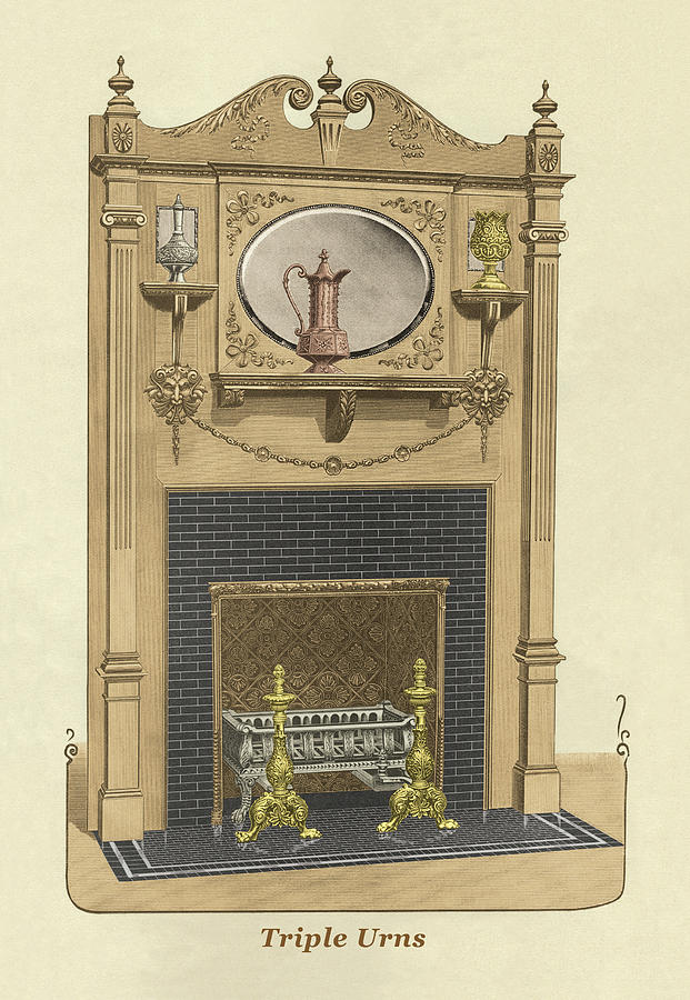 Fireplace Painting - Triple Urns by Unknown