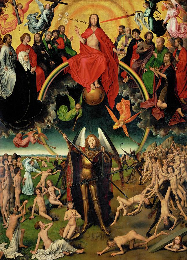 Hans Memling Painting - Triptych with the Last Judgement, center panel Judgement and Weighing of Souls. 1467-1471. by Hans Memling -c 1433-1494-