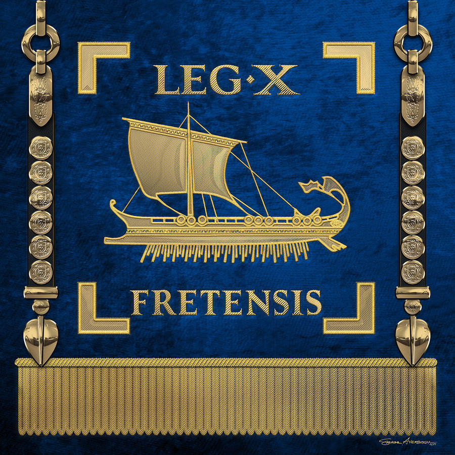 Trireme Standard of the 10th Legion of the Strait - Blue Vexilloid of Legio X Fretensis Digital Art by Serge Averbukh