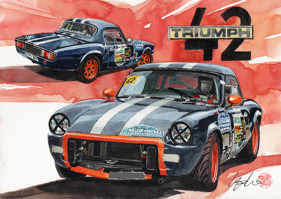 Triumph Painting - Triumph Spitfire Slalom by Yoshiharu Miyakawa