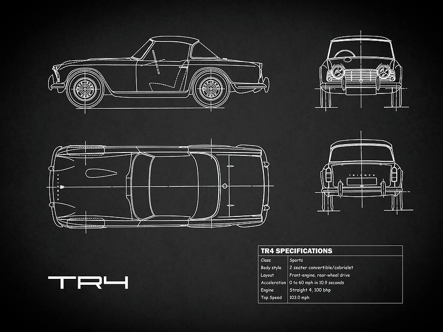 Triumph TR4 Blueprint Black Photograph by Mark Rogan