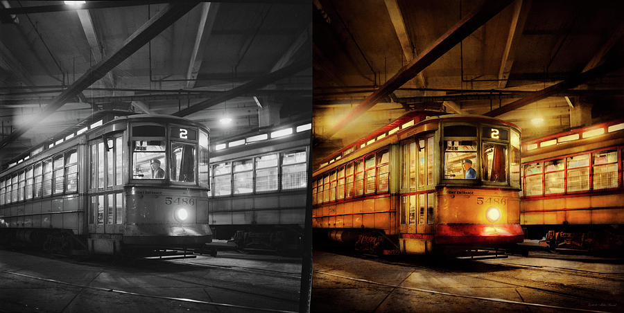 Trolley - Baltimore, MD - Watch your step please 1943 - Side by Side Photograph by Mike Savad