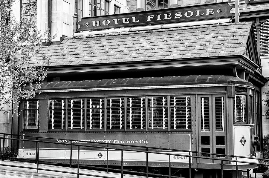 Trolley Stop - Skippack Pa in Black and White Photograph by Bill Cannon