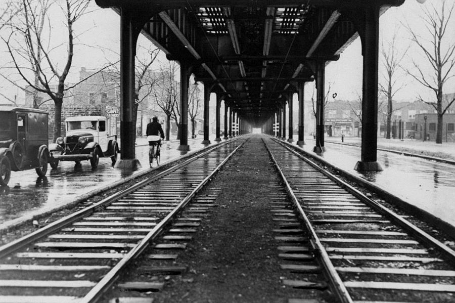 Trolley Tracks Under The El Train Along Photograph by New York Daily News Archive