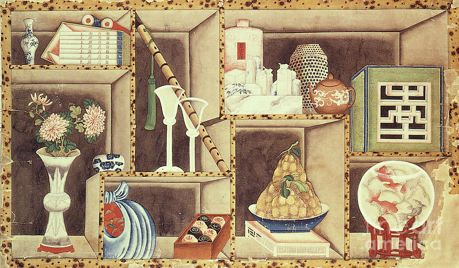 Trompe Loeil Of Chinese Objects Painting by Chinese School