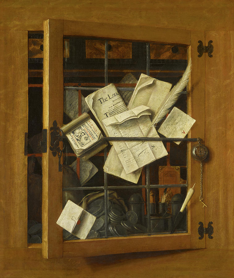 Trompe l'oeil with an open cabinet Painting by Cornelis Norbertus  Gysbrechts - Fine Art America