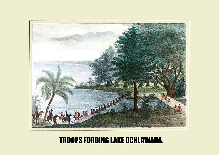 Indian Painting - Troops fording Lake Ocklawaha by Gray & James