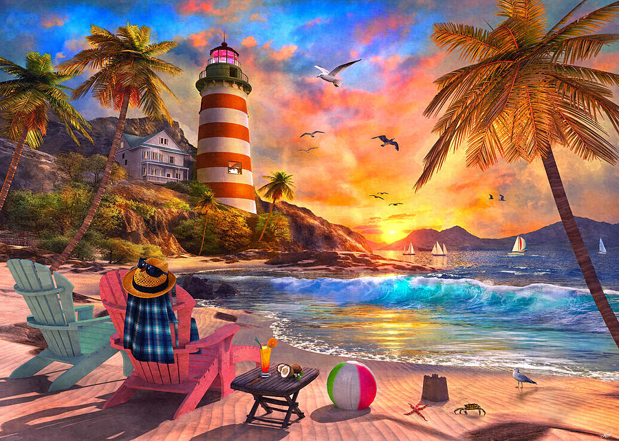 Tropic Sunset Beach Painting by MGL Meiklejohn Graphics Licensing