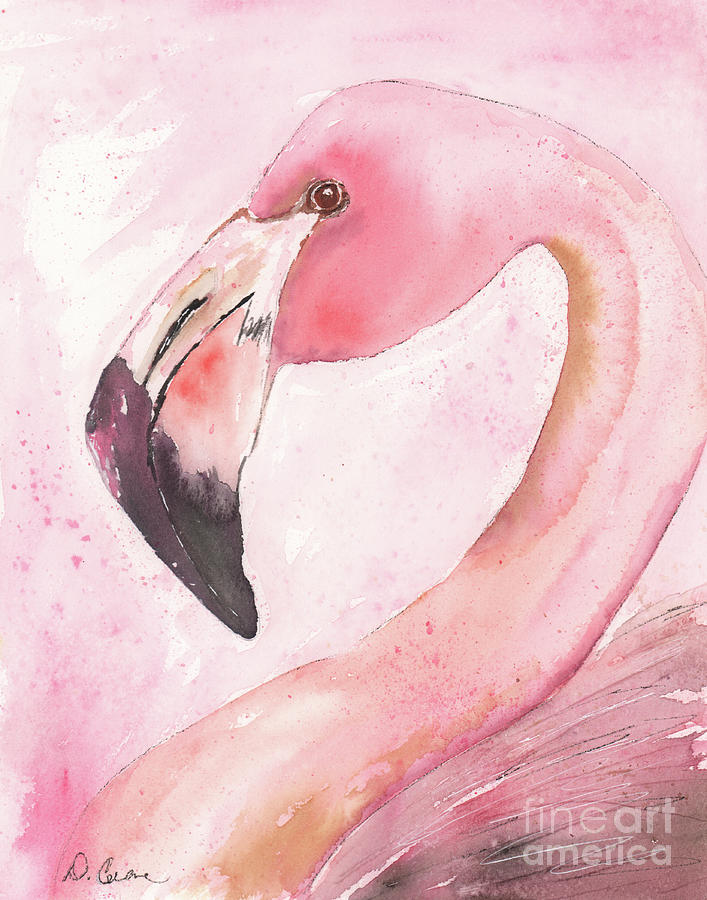 Tropical Bird Flamingo Watercolor Painting by Debbie Cerone