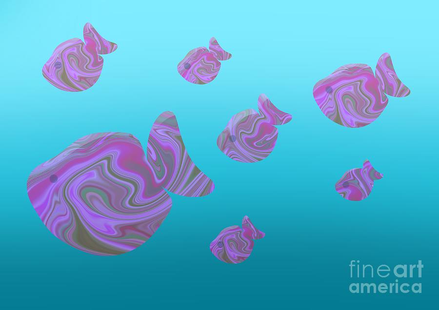 Tropical Fish in Psychedelic Pink Pattern in Ocean Digital Art by Barefoot Bodeez Art