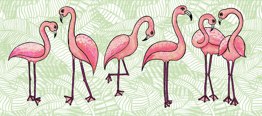 Tropical Flamingos Painting by Jen Montgomery