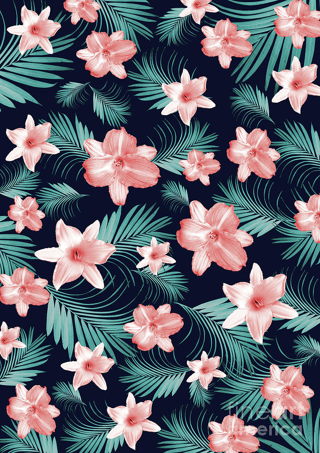 Tropical Flowers Palm Leaves Finesse #1 #tropical #decor #art Mixed ...