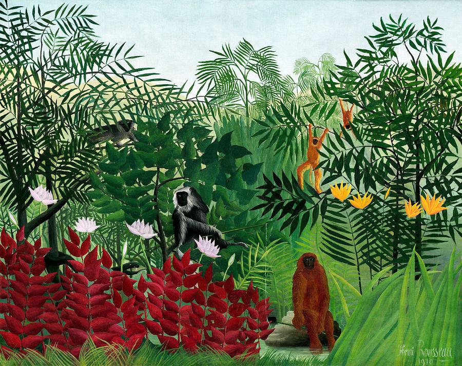 Henri Rousseau Drawing - Tropical Forest With Monkeys 1910 by Bill Waterson