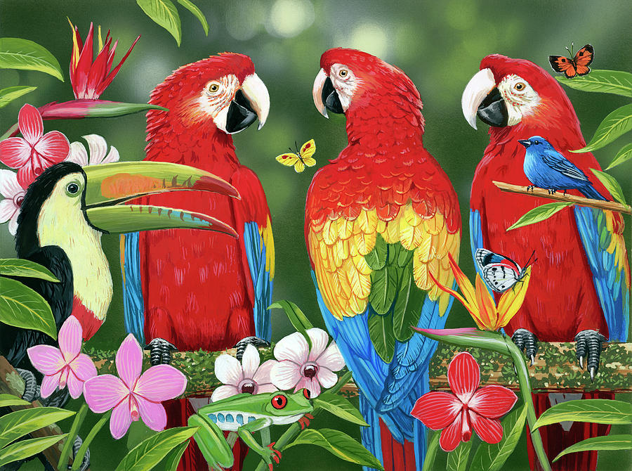 Toucan Painting - Tropical Friends by William Vanderdasson