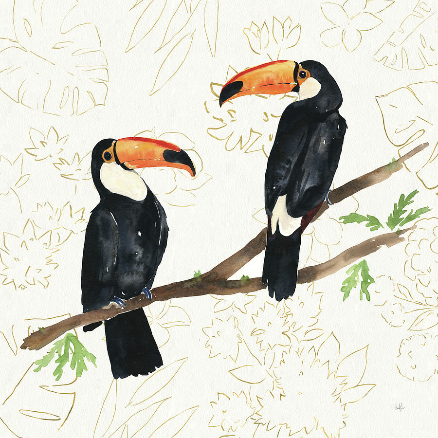 Animal Painting - Tropical Fun Bird I Flower Background by Harriet Sussman