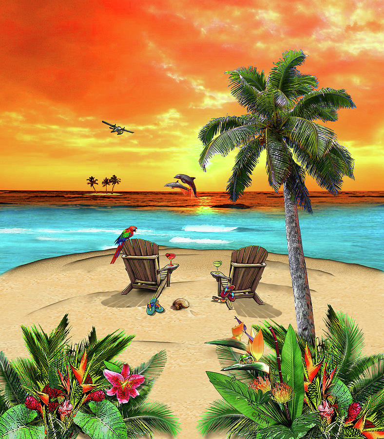 Sunset Digital Art - Tropical Island Sunset by Messina Graphix