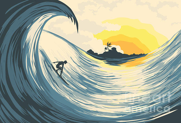 Tropical Island Wave And Surfer Digital Art by Katerina Kirilova - Fine ...