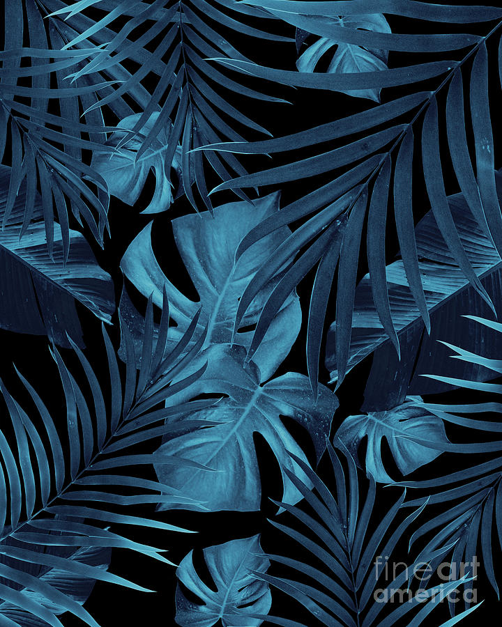 Nature Mixed Media - Tropical Jungle Night Leaves Pattern #2 #tropical #decor #art by Anitas and Bellas Art