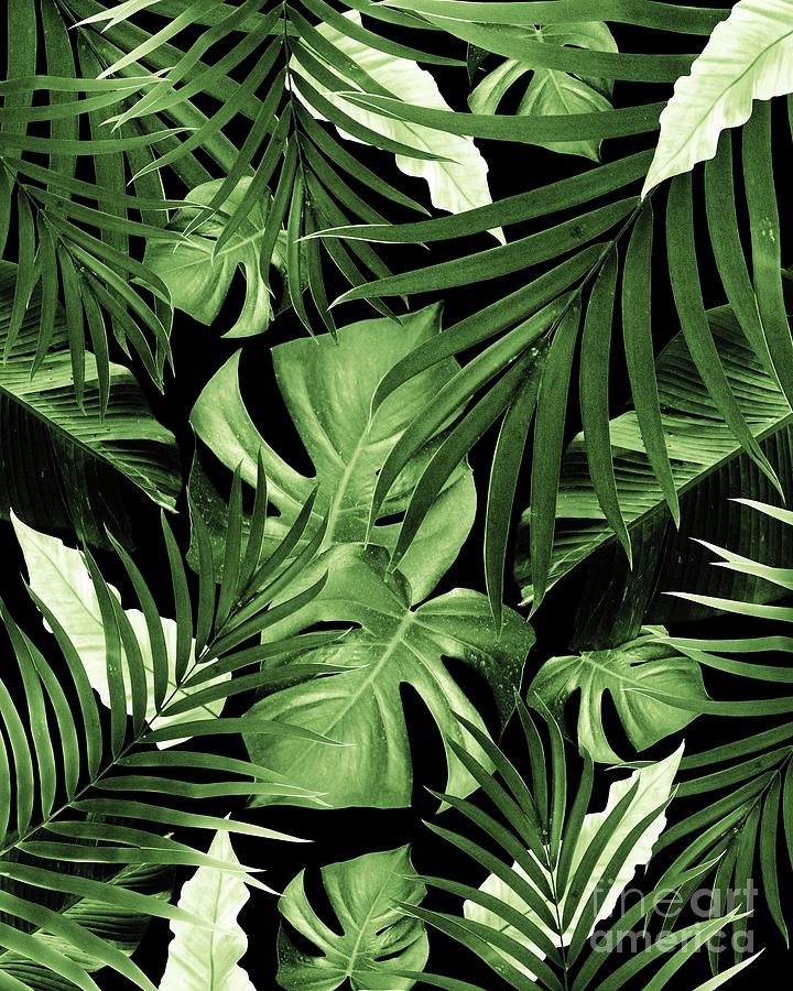 Tropical Jungle Night Leaves Pattern #5 #tropical #decor #art Mixed ...